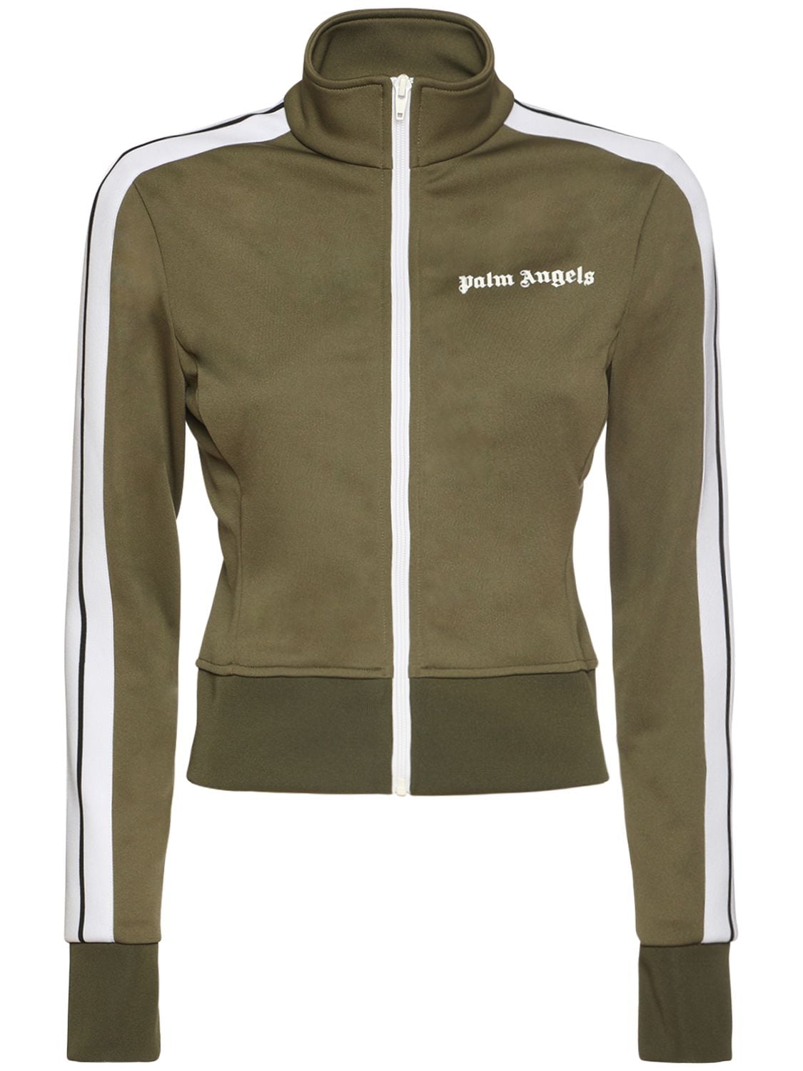 Palm Angels Acetate Fitted Logo Track Top In Army Green,whit | ModeSens