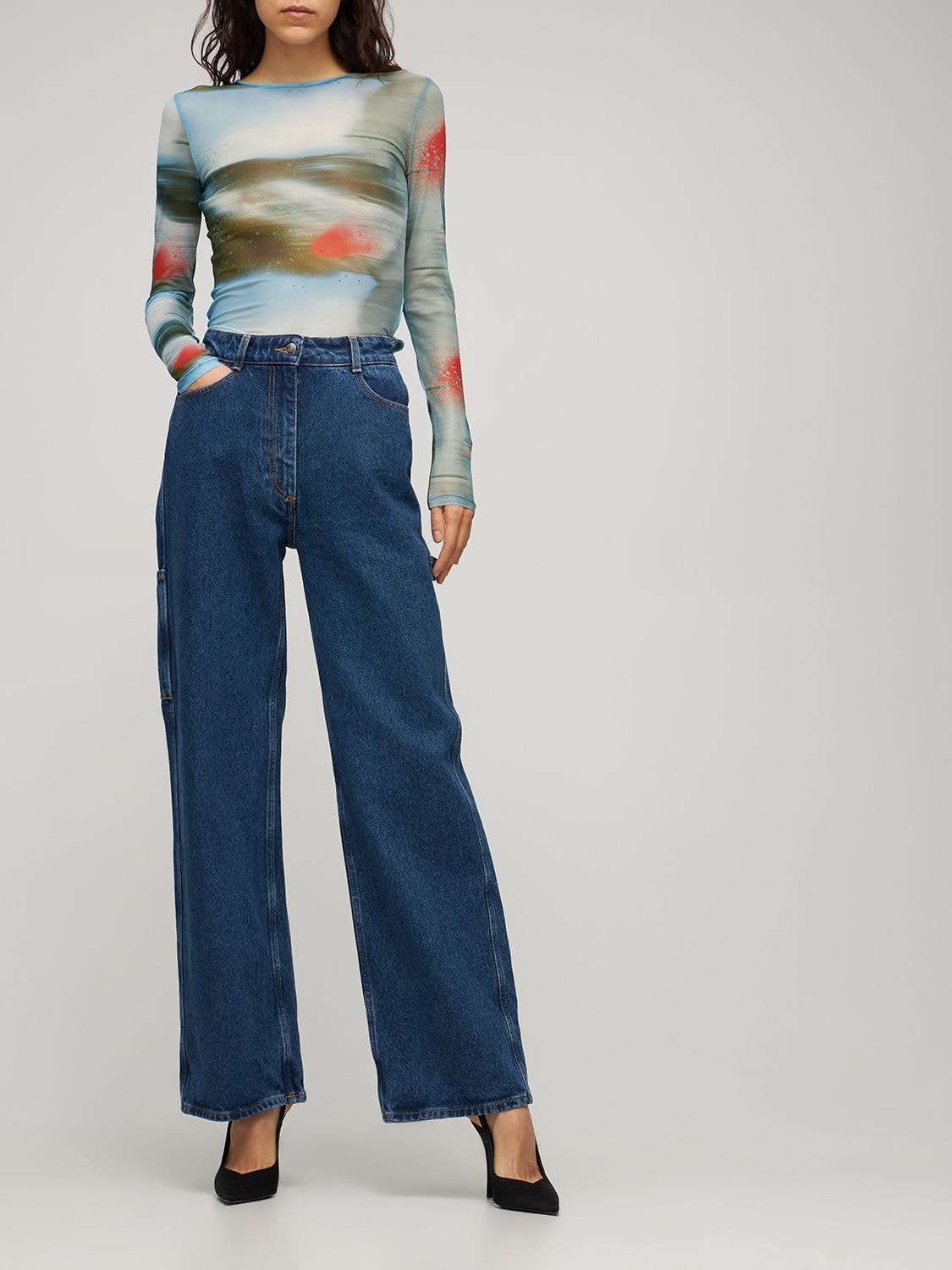 Miaou Printed Power Mesh T-shirt In Blue,multi