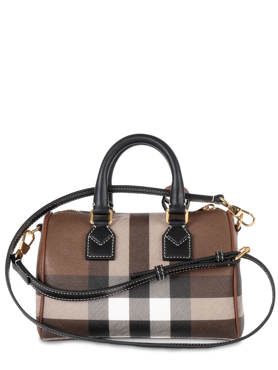 Burberry Mini Check Canvas & Leather Bowling Bag In Brown | ModeSens
