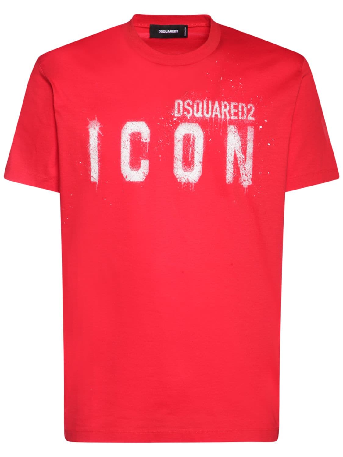 DSQUARED2 ICON SPRAY PRINTED COTTON JERSEY T-SHIRT,75IS3C010-MZEY0