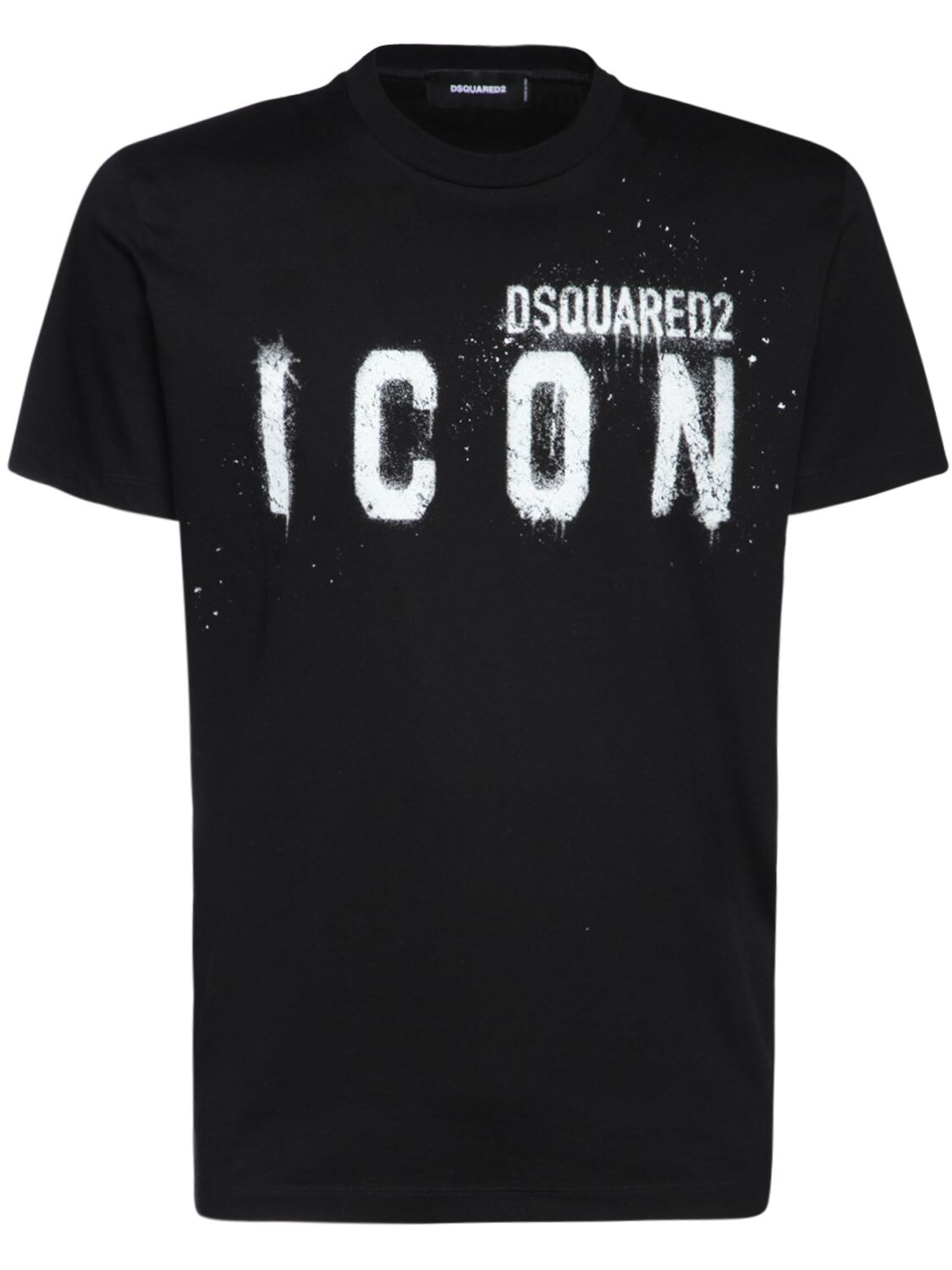 DSQUARED2 ICON SPRAY PRINTED COTTON JERSEY T-SHIRT,75IS3C010-OTAW0