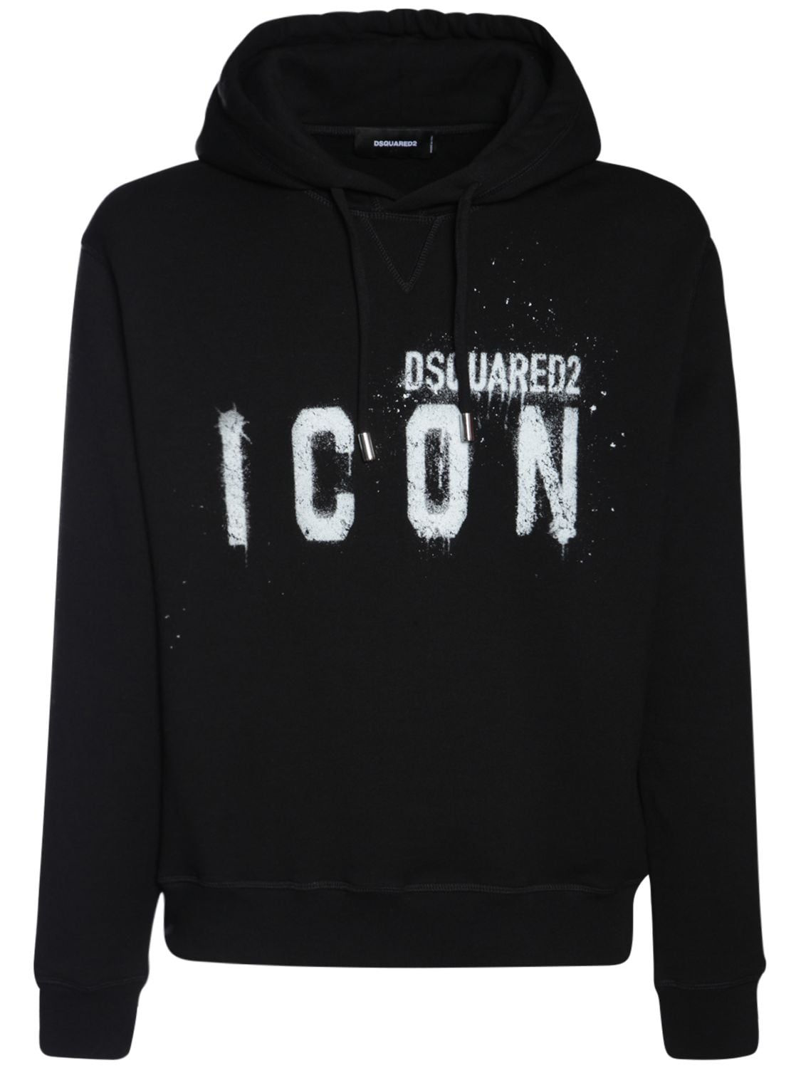 Dsquared2 Icon Spray Print Cotton Jersey Hoodie In Black,white