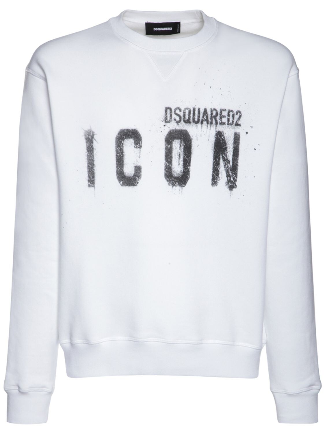 Dsquared2 Icon Print Cotton Jersey Sweatshirt In White,black