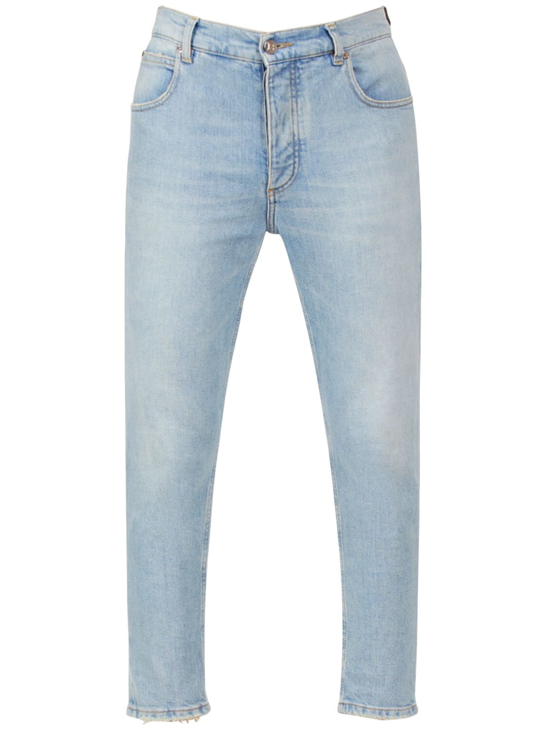 Balmain Cropped Tapered Cotton Denim Jeans In Fc Bleu Jean Clair