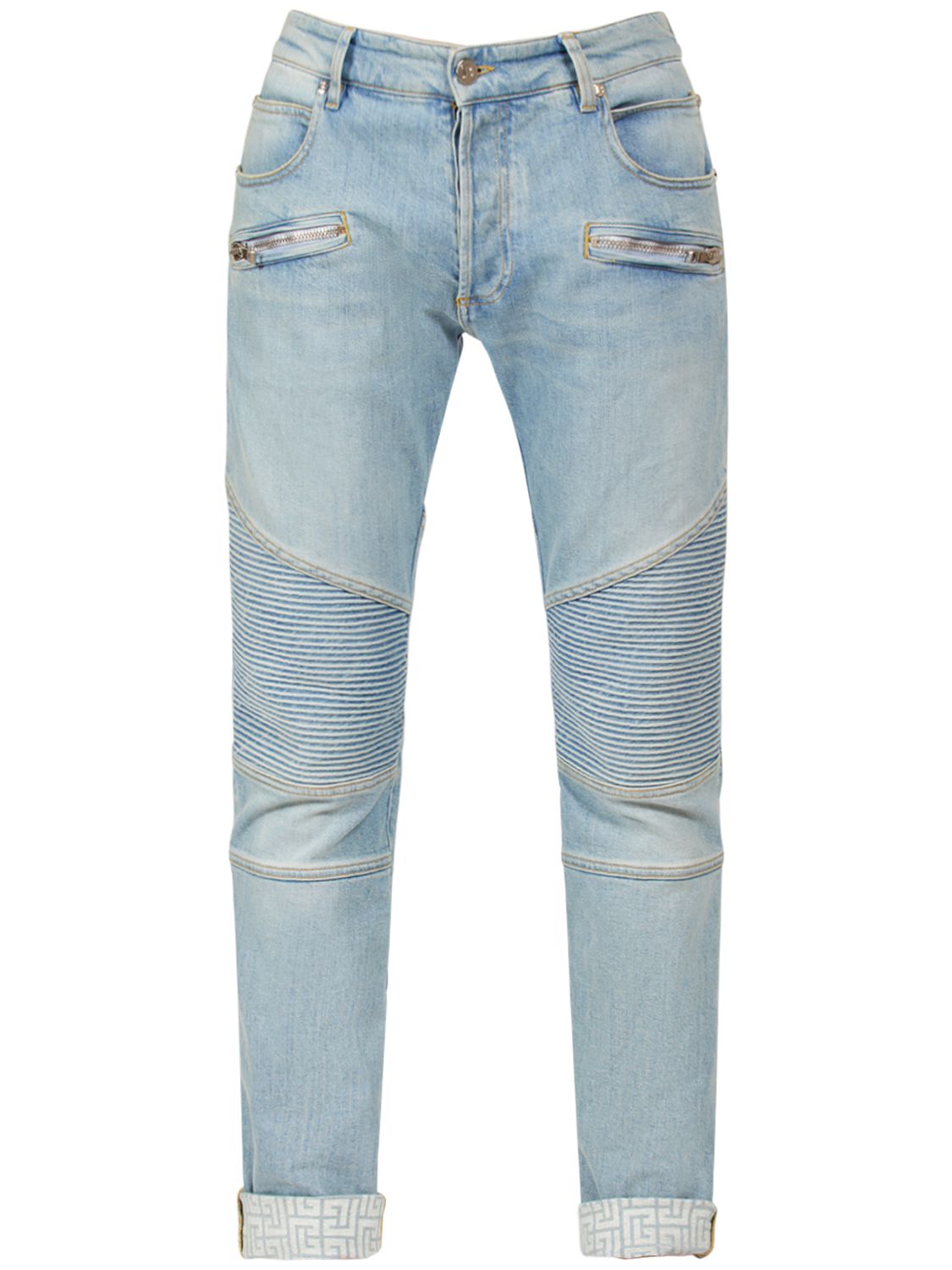 Monogram rib slim cotton denim jeans 