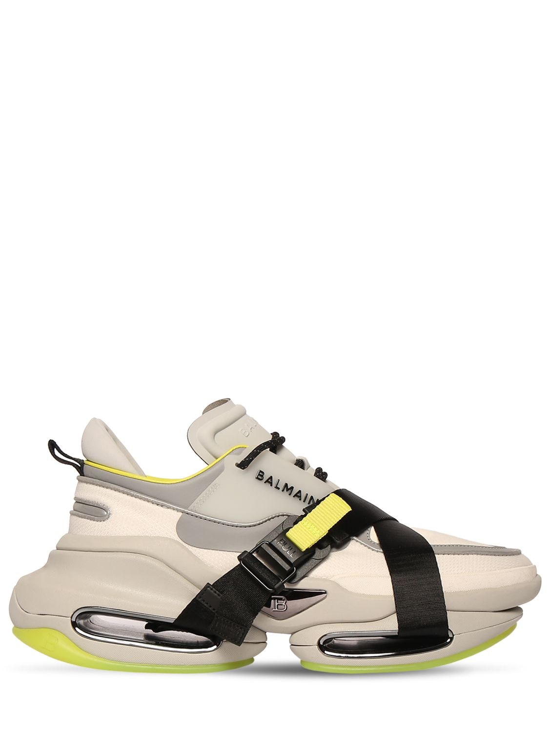 Balmain - B bold low leather & nylon sneakers - White/Yellow | Luisaviaroma