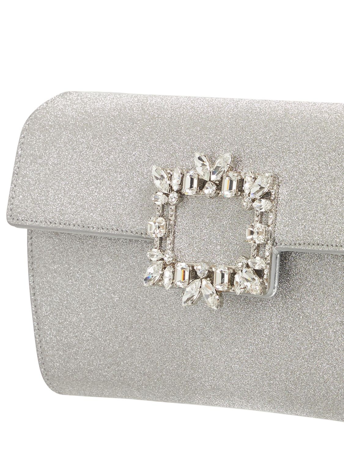 Shop Roger Vivier Crystal Buckle Sparkle Envelope Clutch In Silver