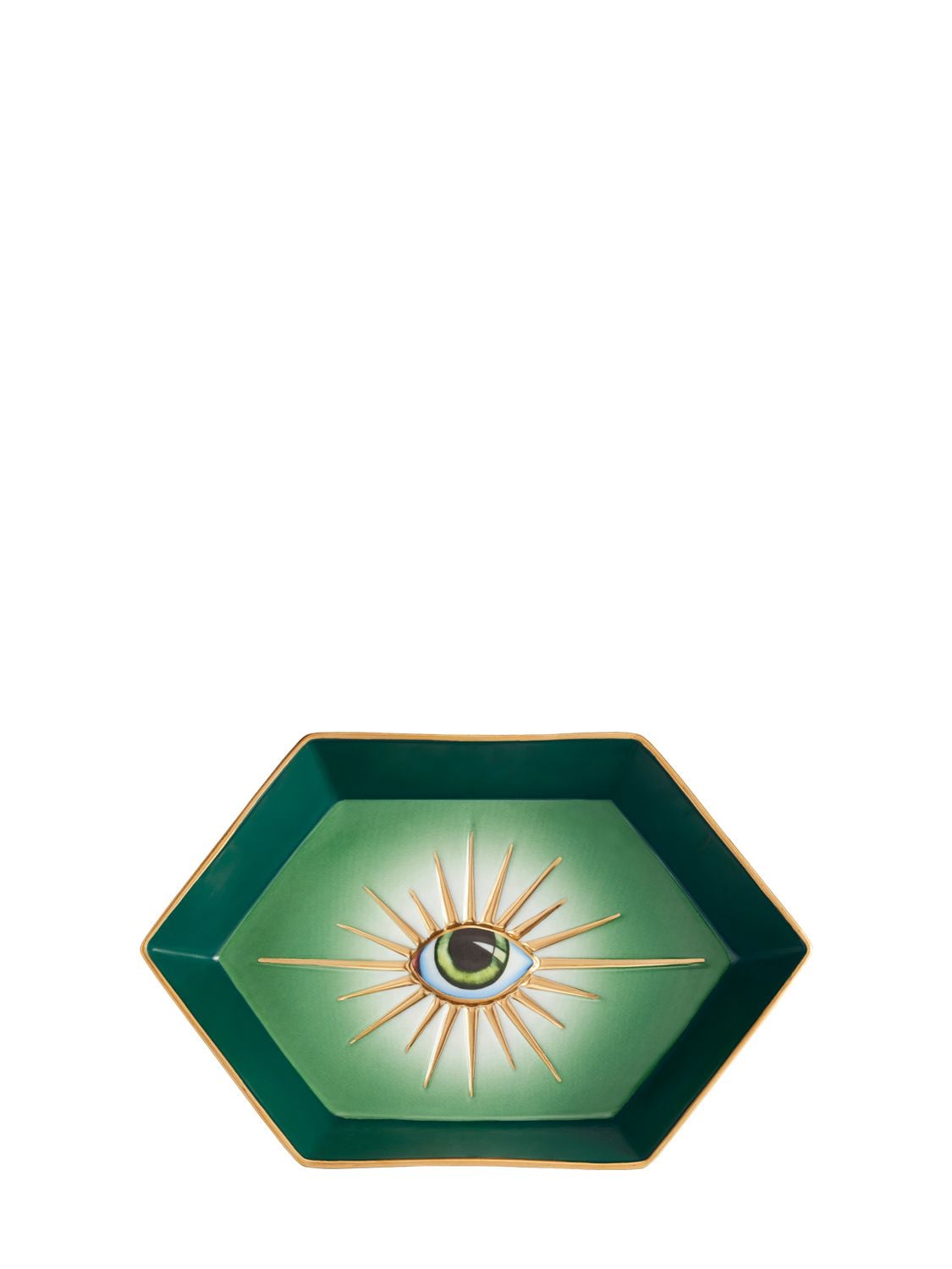 L'objet Lito Porcelain Eye Hexagon Tray In Green