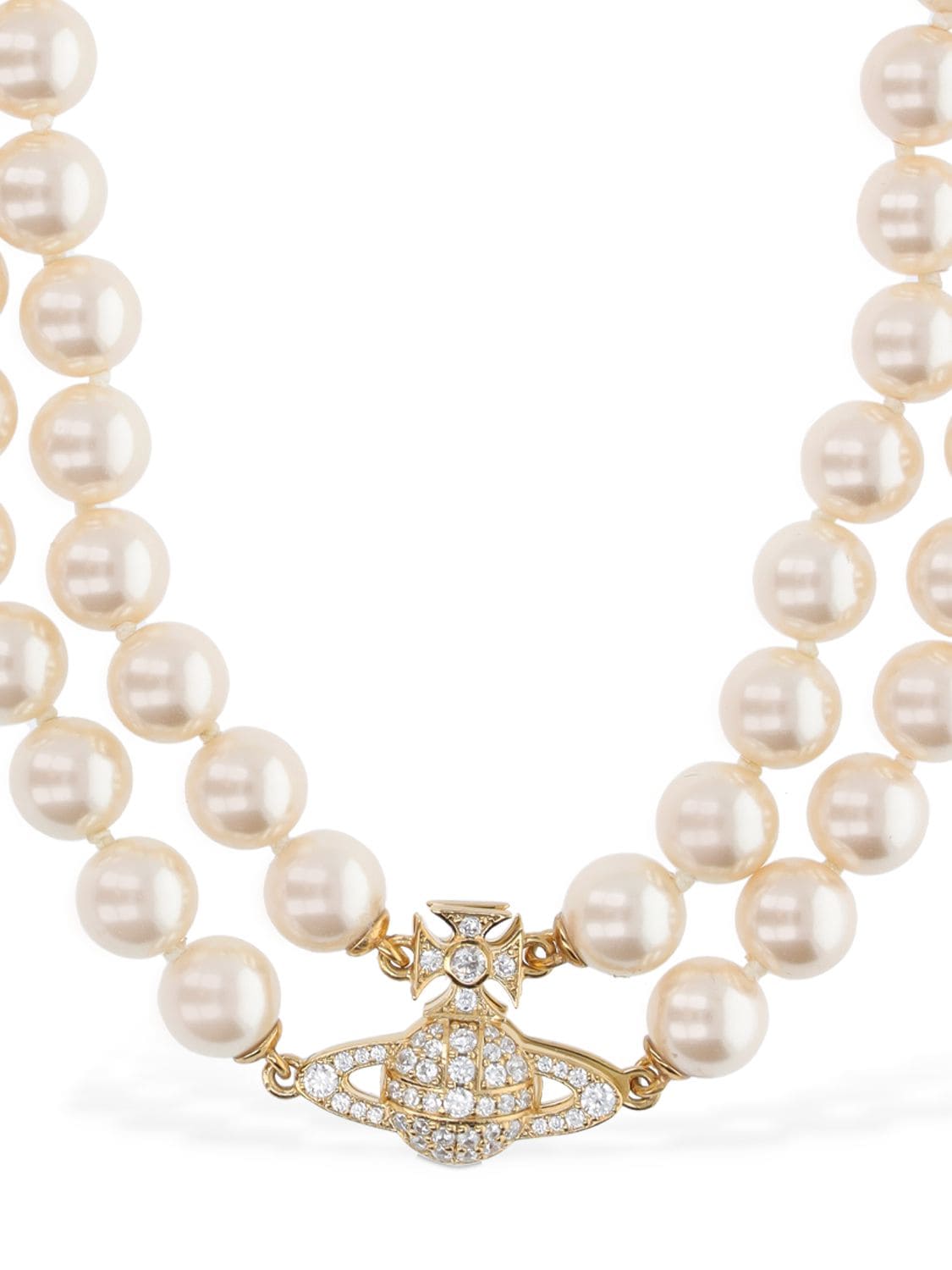 Vivienne Westwood Graziella Two Row Imitation Pearl Choker In Cream,gold