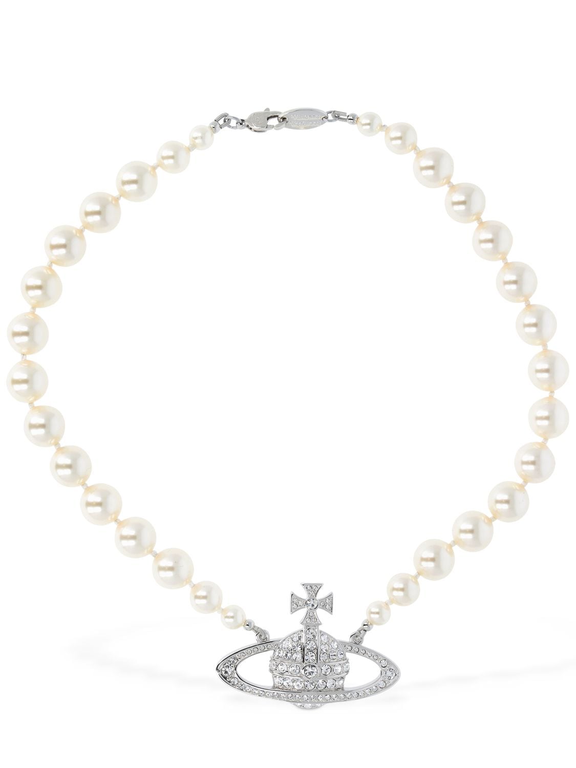 Vivienne Westwood One Row Faux Pearl Bas Relief Choker In Cream,silver