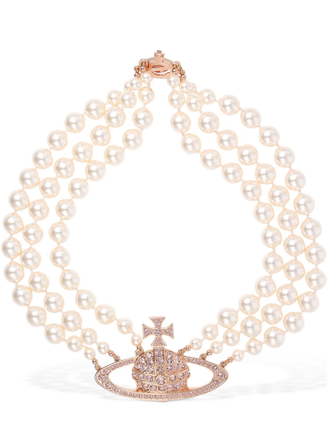 Image of Three Row Faux Pearl Bas Relief Choker