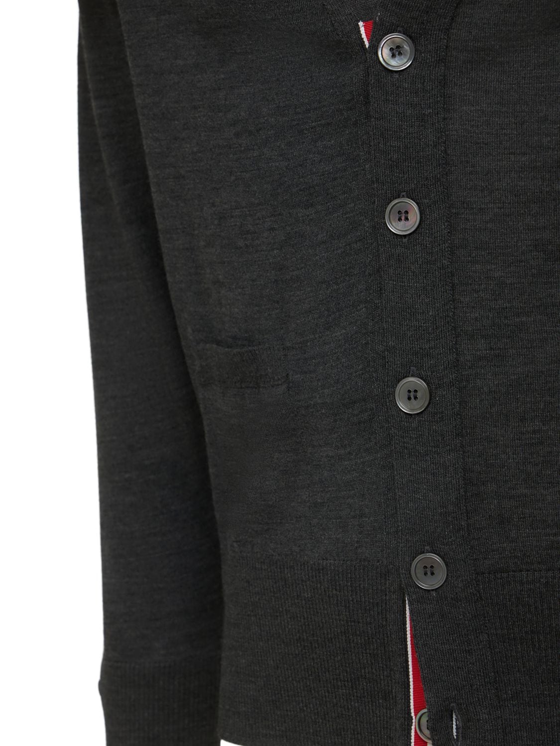 Shop Thom Browne Wool Fine Knit Cardigan W/ 4 Bar In Dark Grey