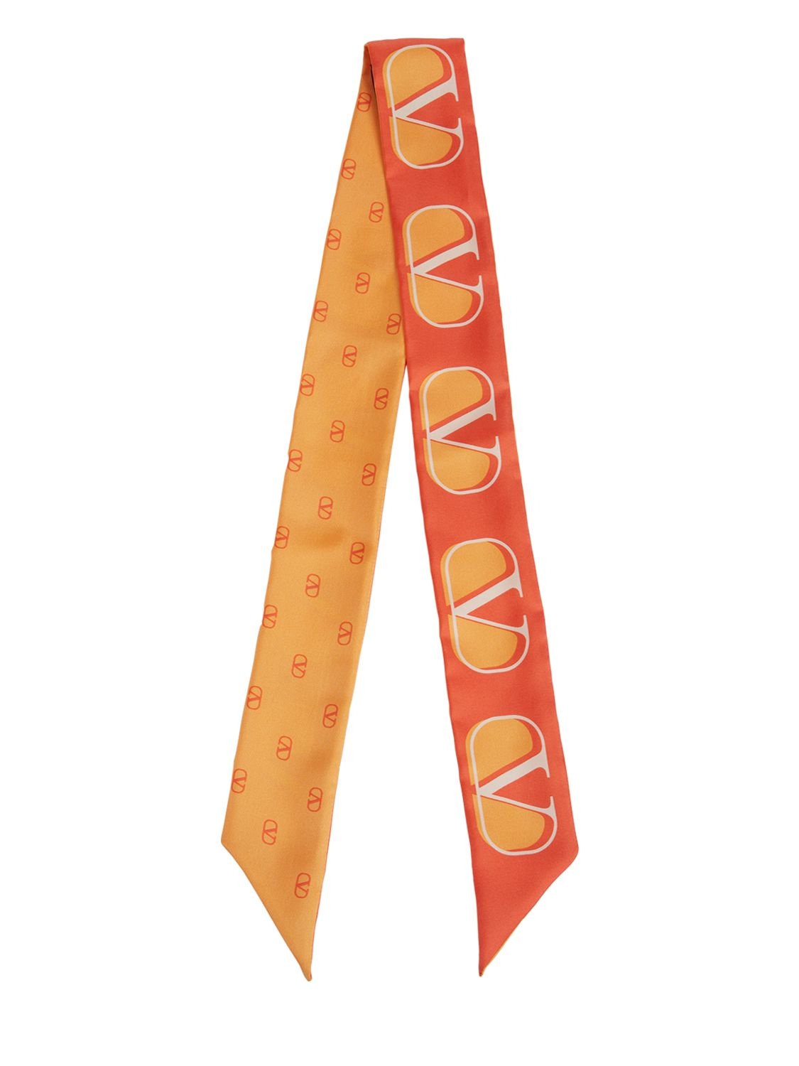 Valentino All Over Logo Silk Twill Scarf In Orange,salmon