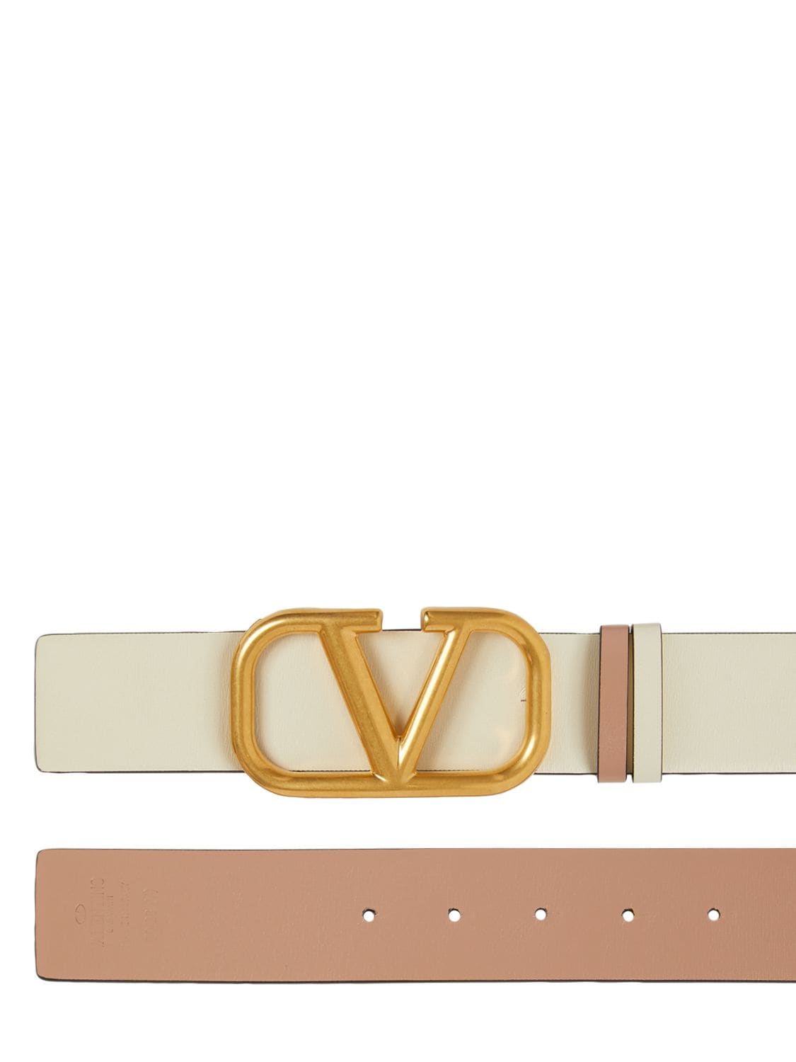 Shop Valentino 4cm Reversible V Logo Leather Belt In Ivory,rosecanne