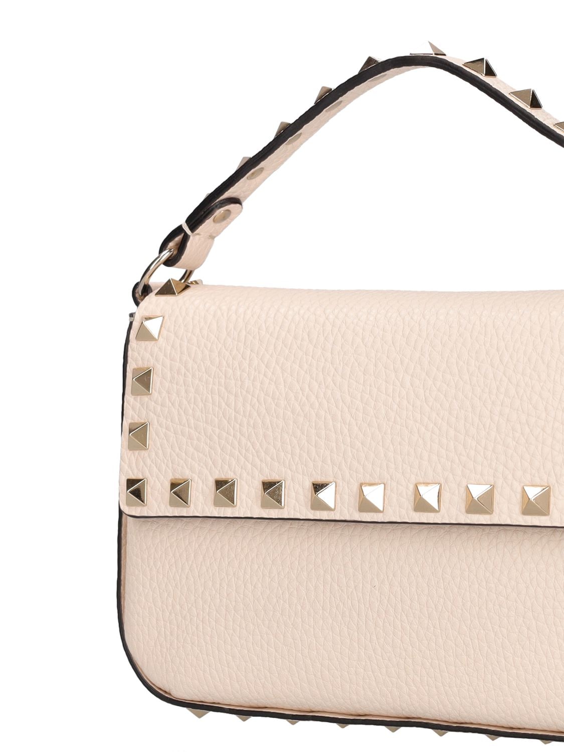 Shop Valentino Small Rockstud Leather Top Handle Bag In Light Ivory