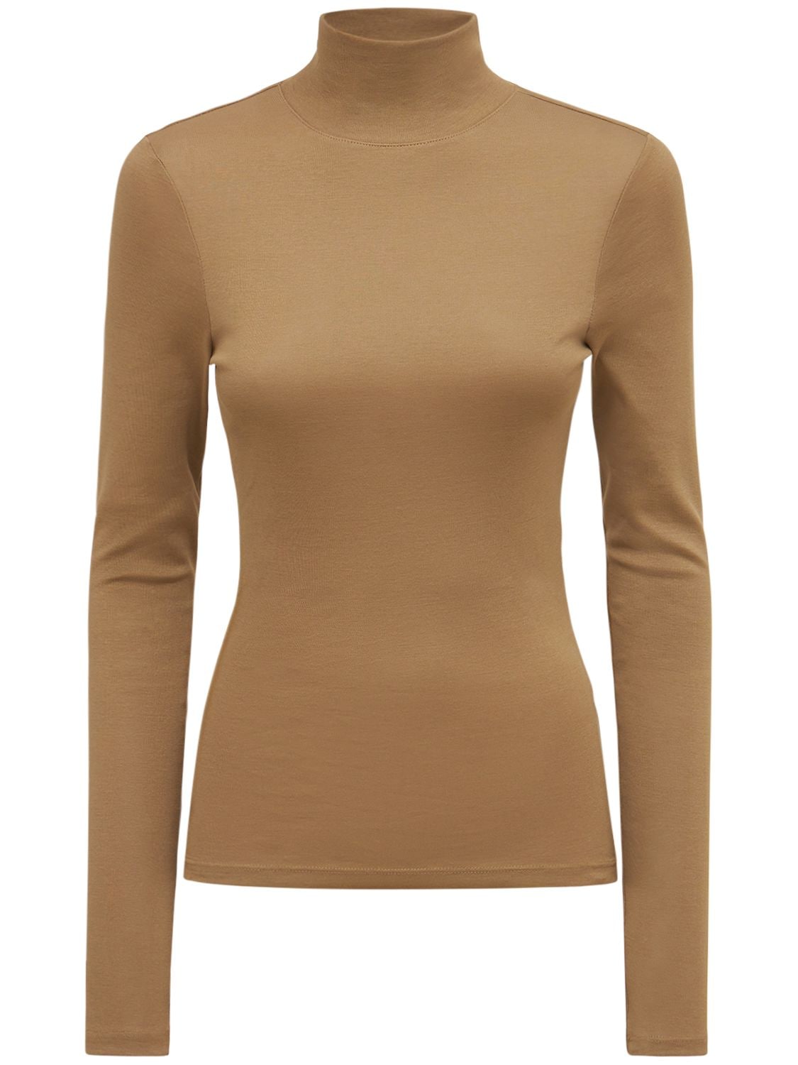 Lemaire Second Skin Cotton Jersey High Neck Top In Camel
