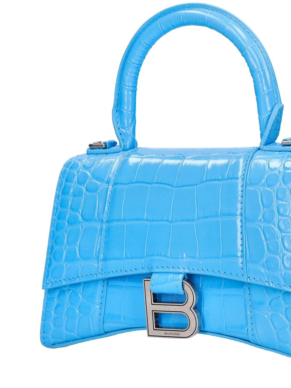 Balenciaga Hourglass XS Crocodile Teal Top-handle Bag