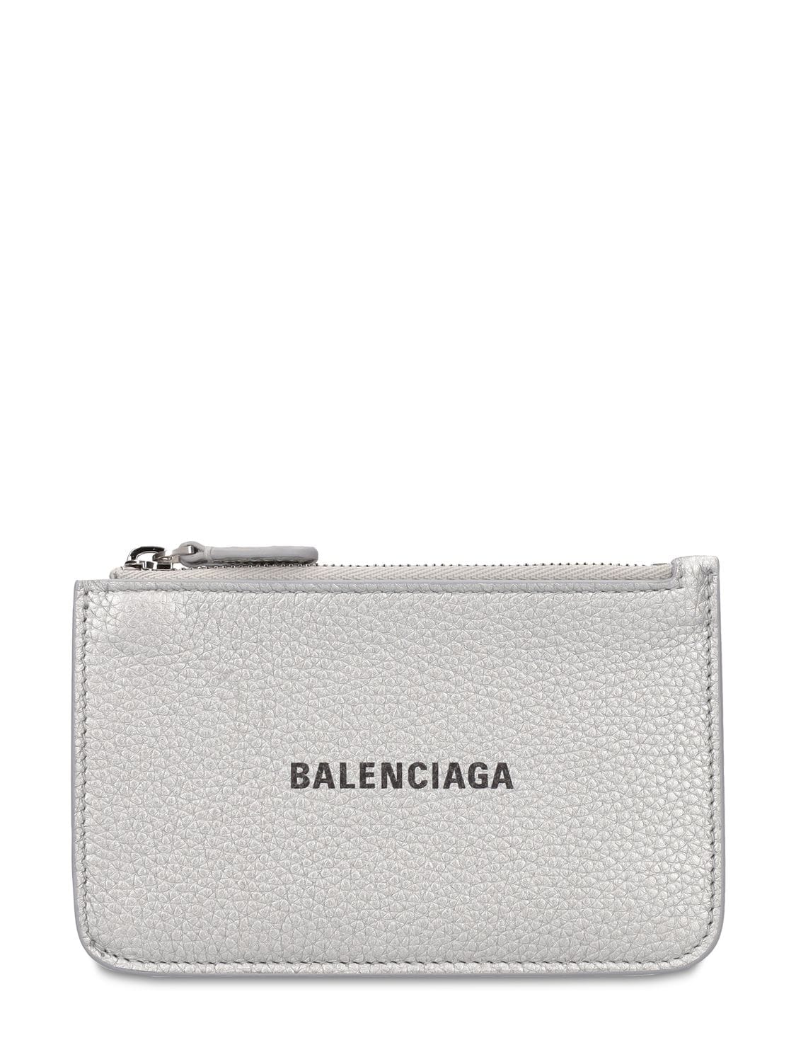 Balenciaga Zipped Metallic Leather Coin Purse In Silver