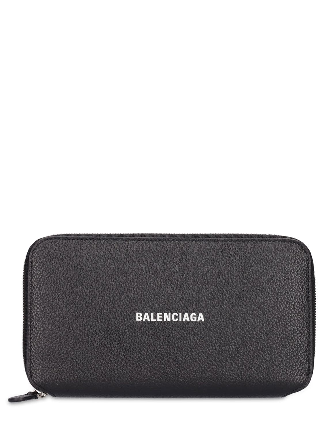Balenciaga Cash Leather Zip-around Wallet In Black