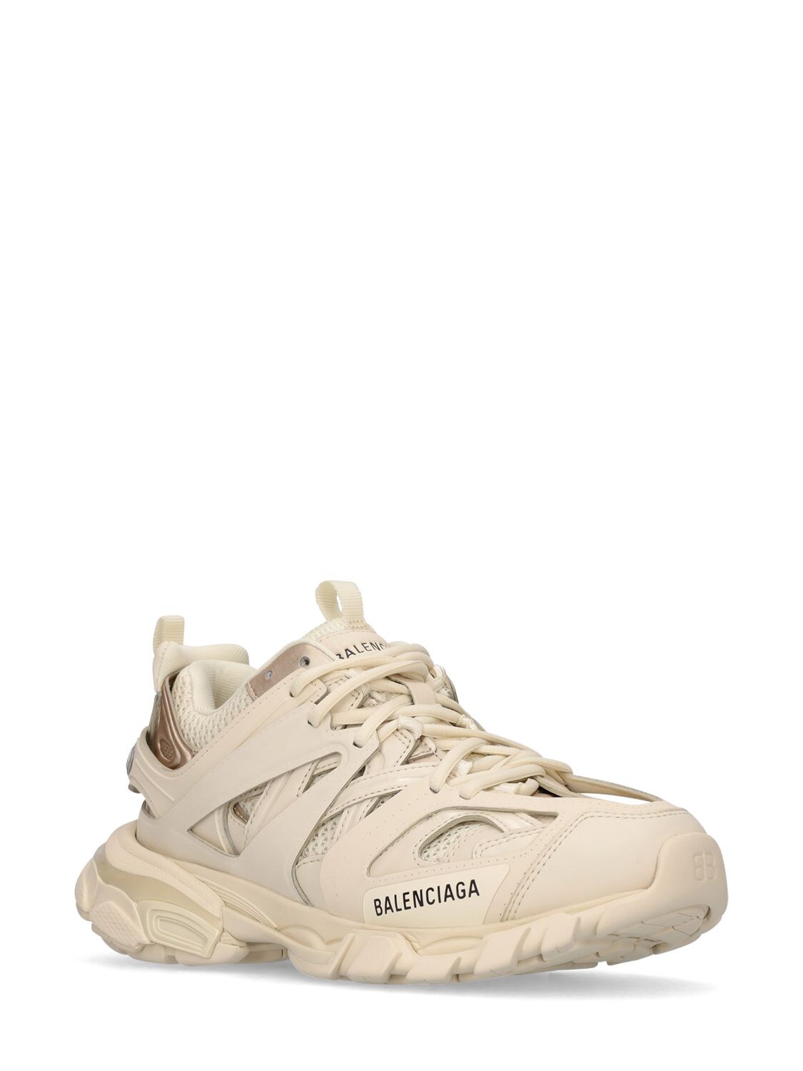 Shop Balenciaga 30mm Track Faux Leather & Mesh Sneakers In Beige