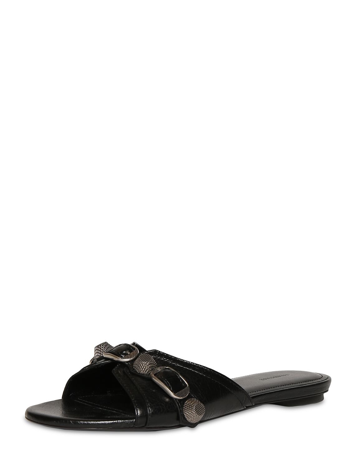 Balenciaga Cagole Embellished Textured-leather Sandals In Black | ModeSens