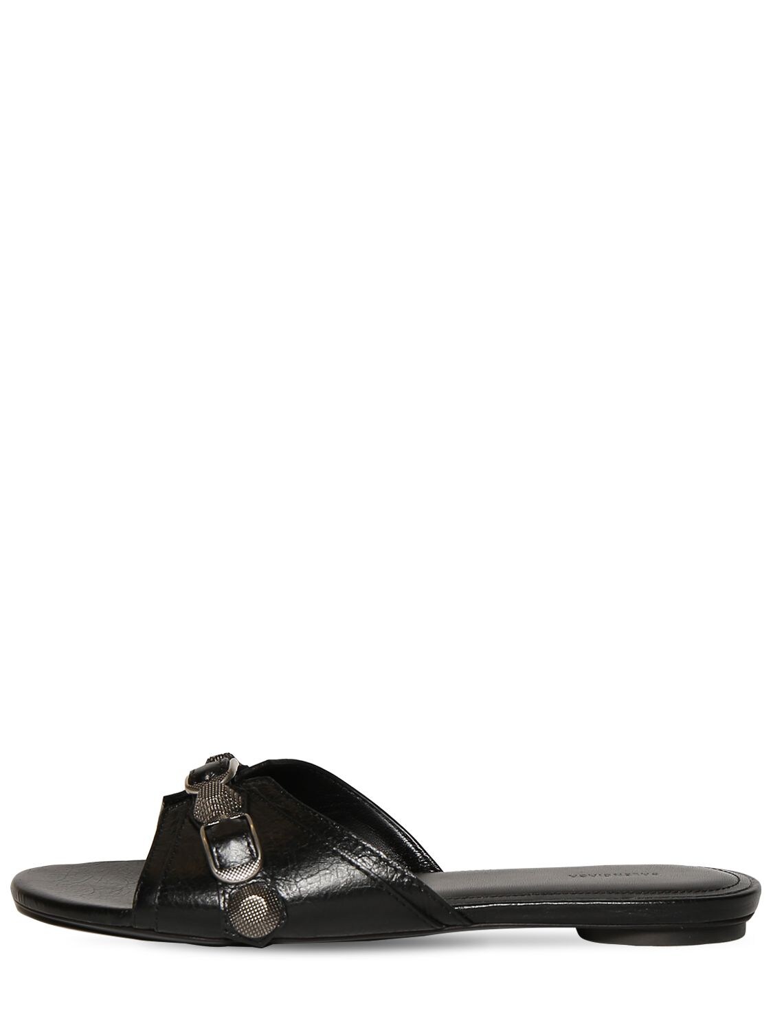 Balenciaga Cagole Embellished Textured-leather Sandals In Black | ModeSens