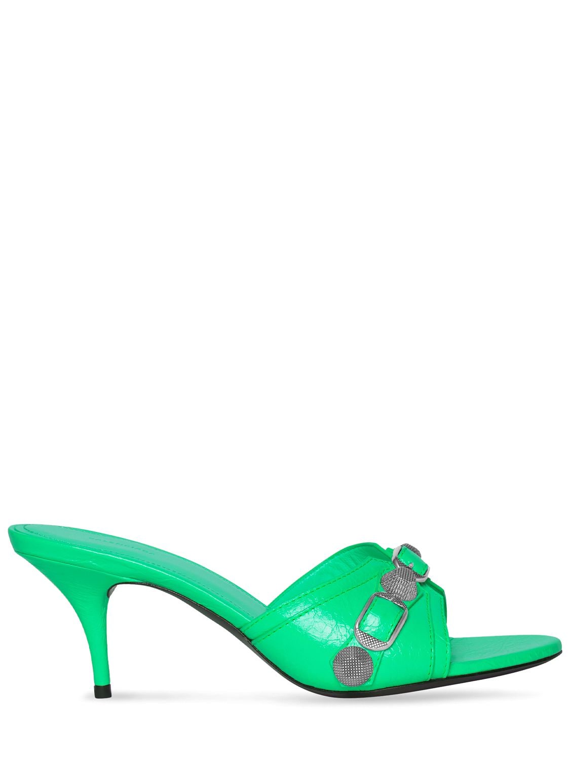 Balenciaga Cagole Studded Leather Mules In Green | ModeSens