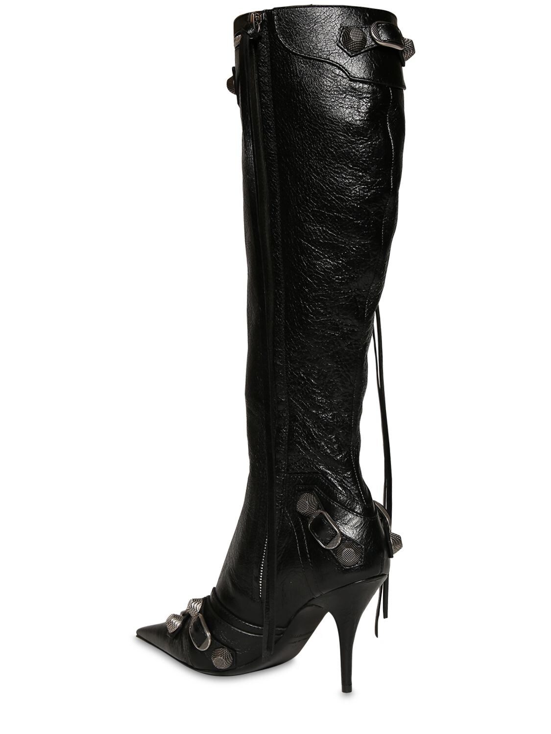 Shop Balenciaga 90mm Cagole Leather Tall Boots In Schwarz
