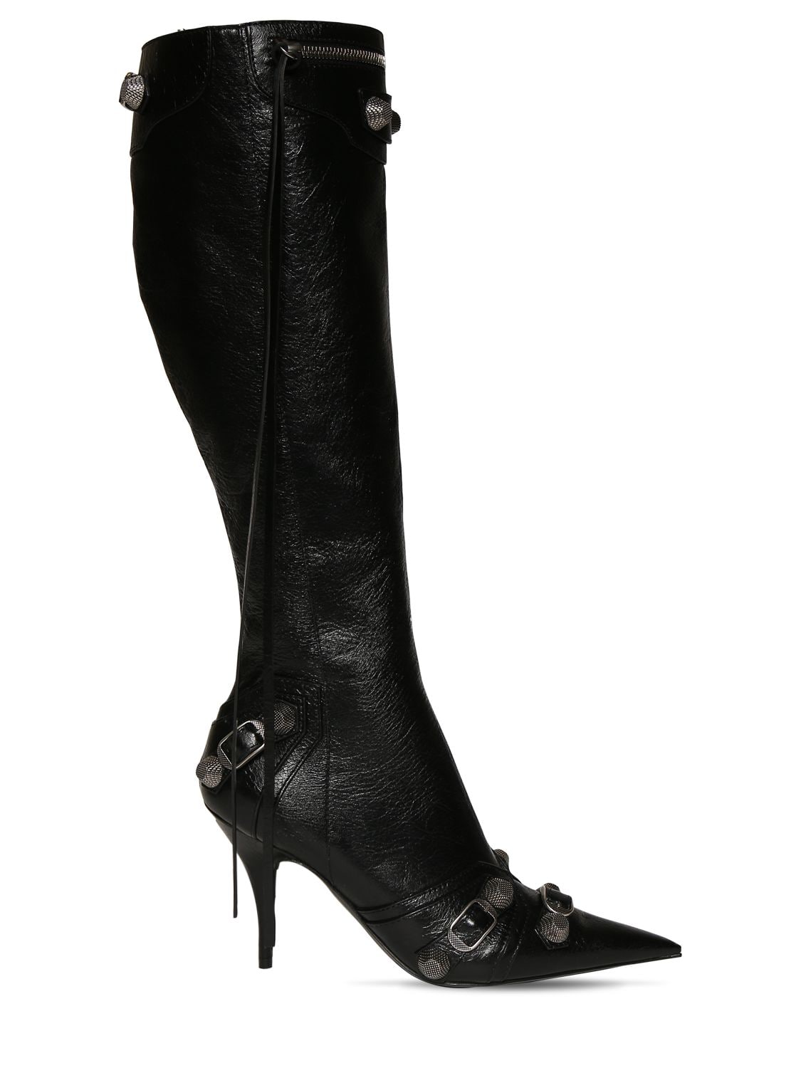 Balenciaga 90mm Cagole Leather Tall Boots In Schwarz