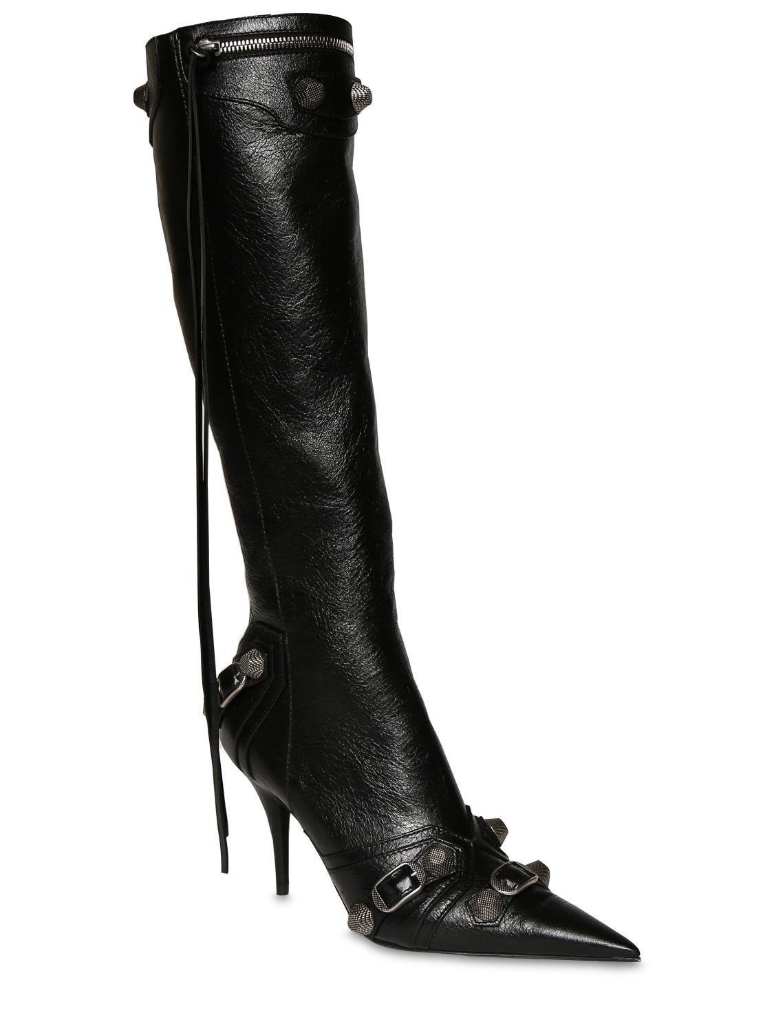 Shop Balenciaga 90mm Cagole Leather Tall Boots In Schwarz