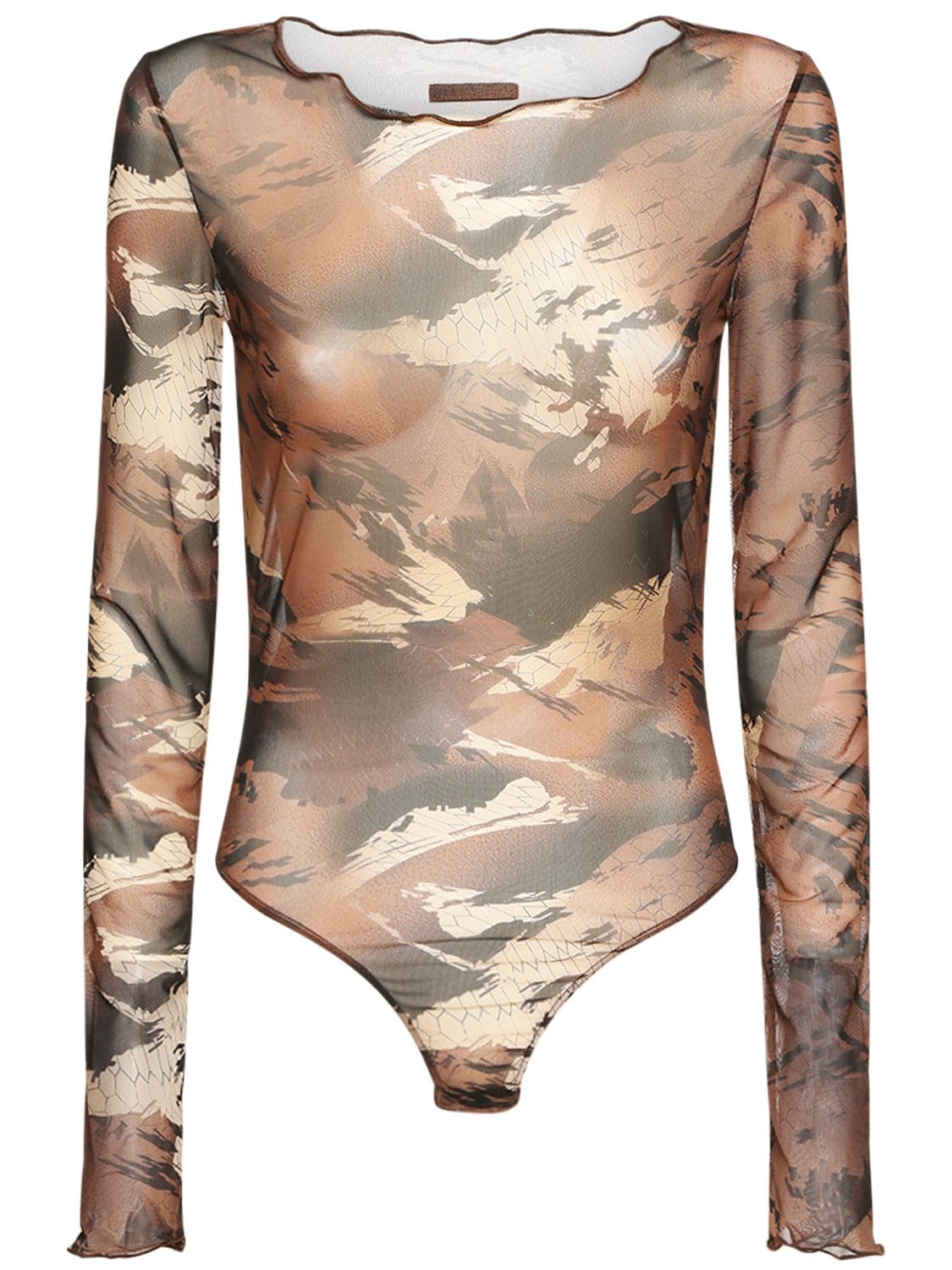 HERON PRESTON Camo Mesh Printed Bodysuit