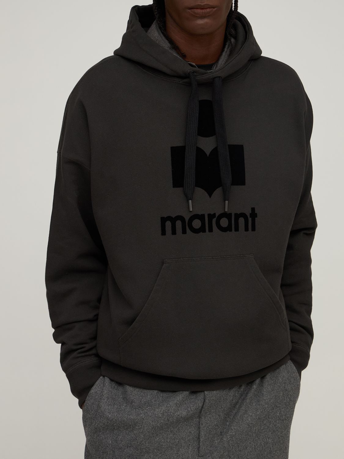 Shop Isabel Marant Flocked Logo Cotton Blend Hoodie In Black