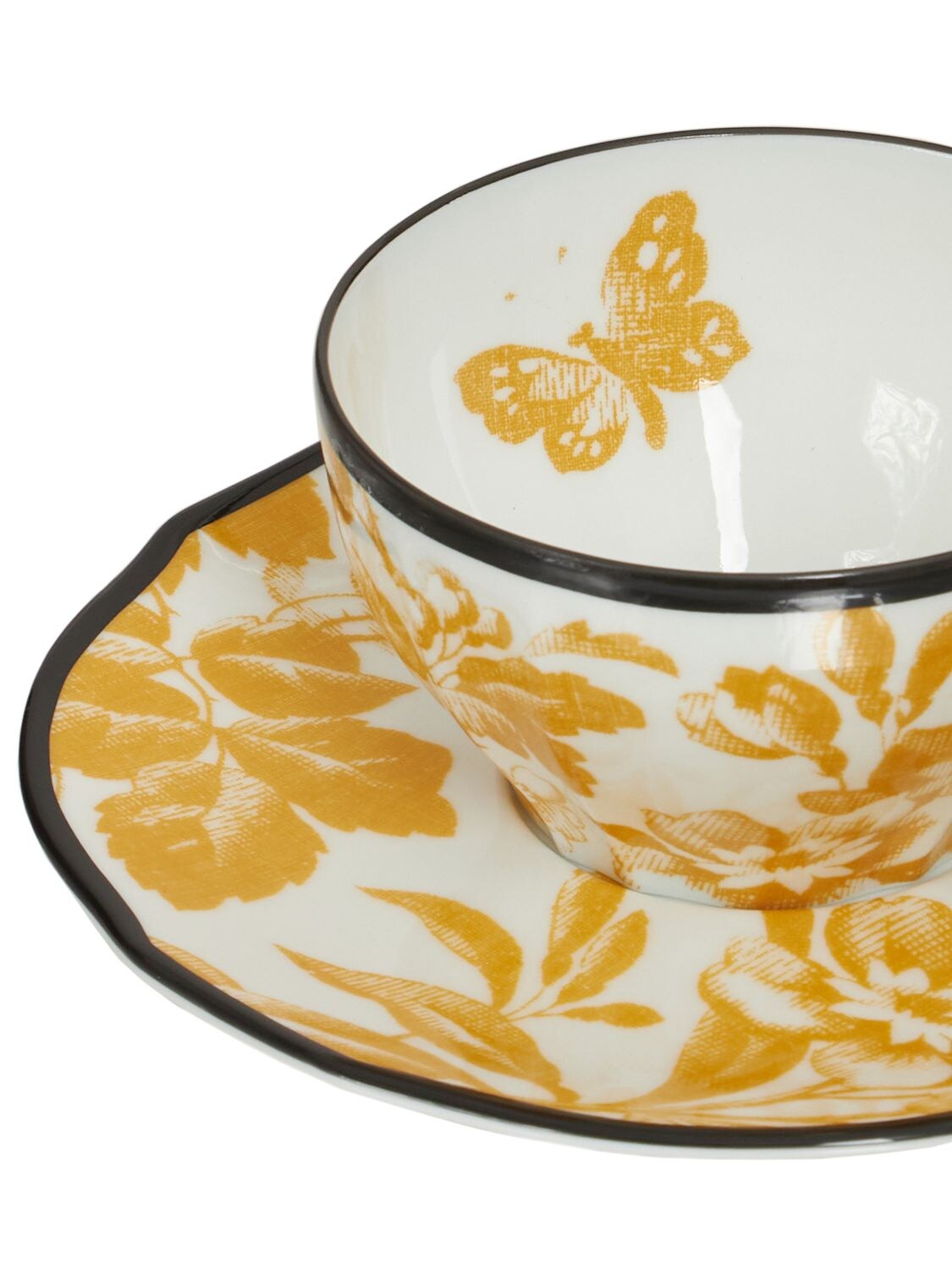 Shop Gucci Set Of 2 Herbarium Cups & Saucers In Sunset Yellow