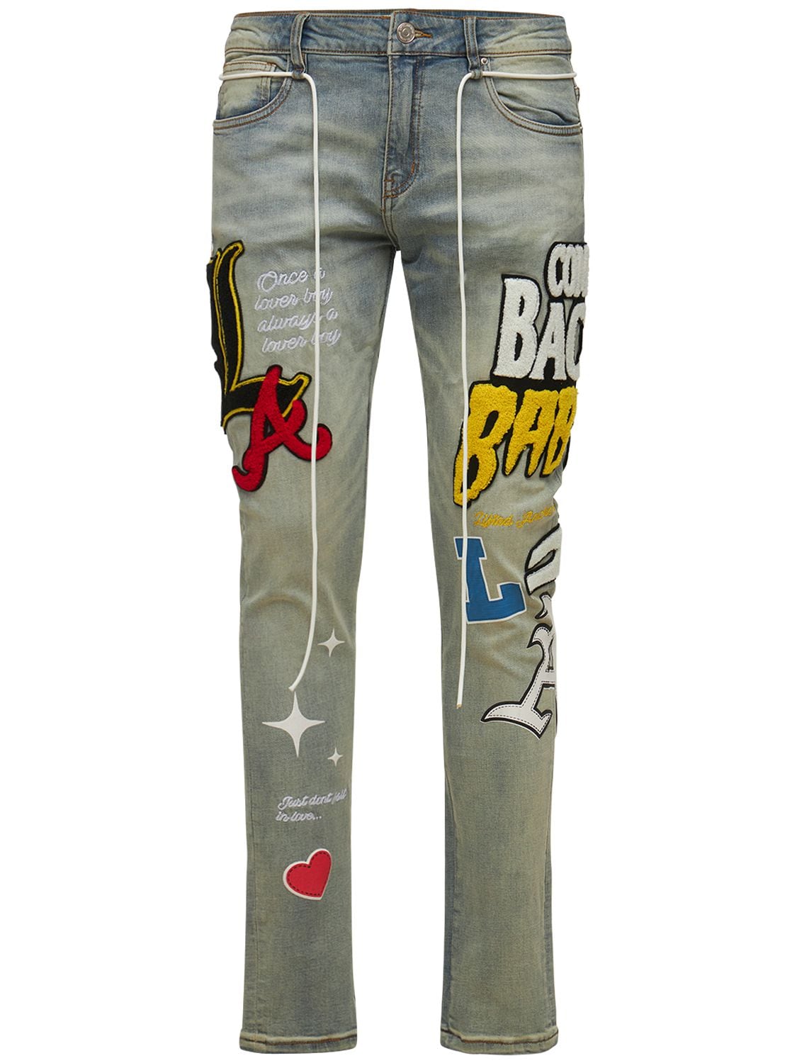 Lifted Anchors Boulevard Cotton Jeans W/ Patches In 蓝色,多色 | ModeSens