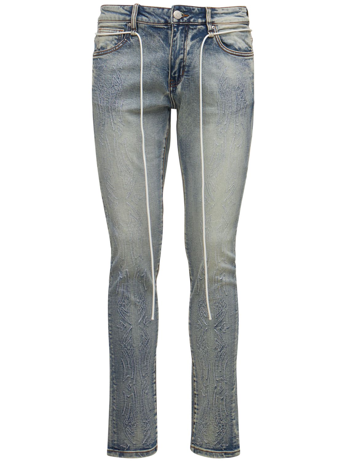 Lifted Anchors Wild West Embroidered Cotton Denim Jeans In Blue,multi