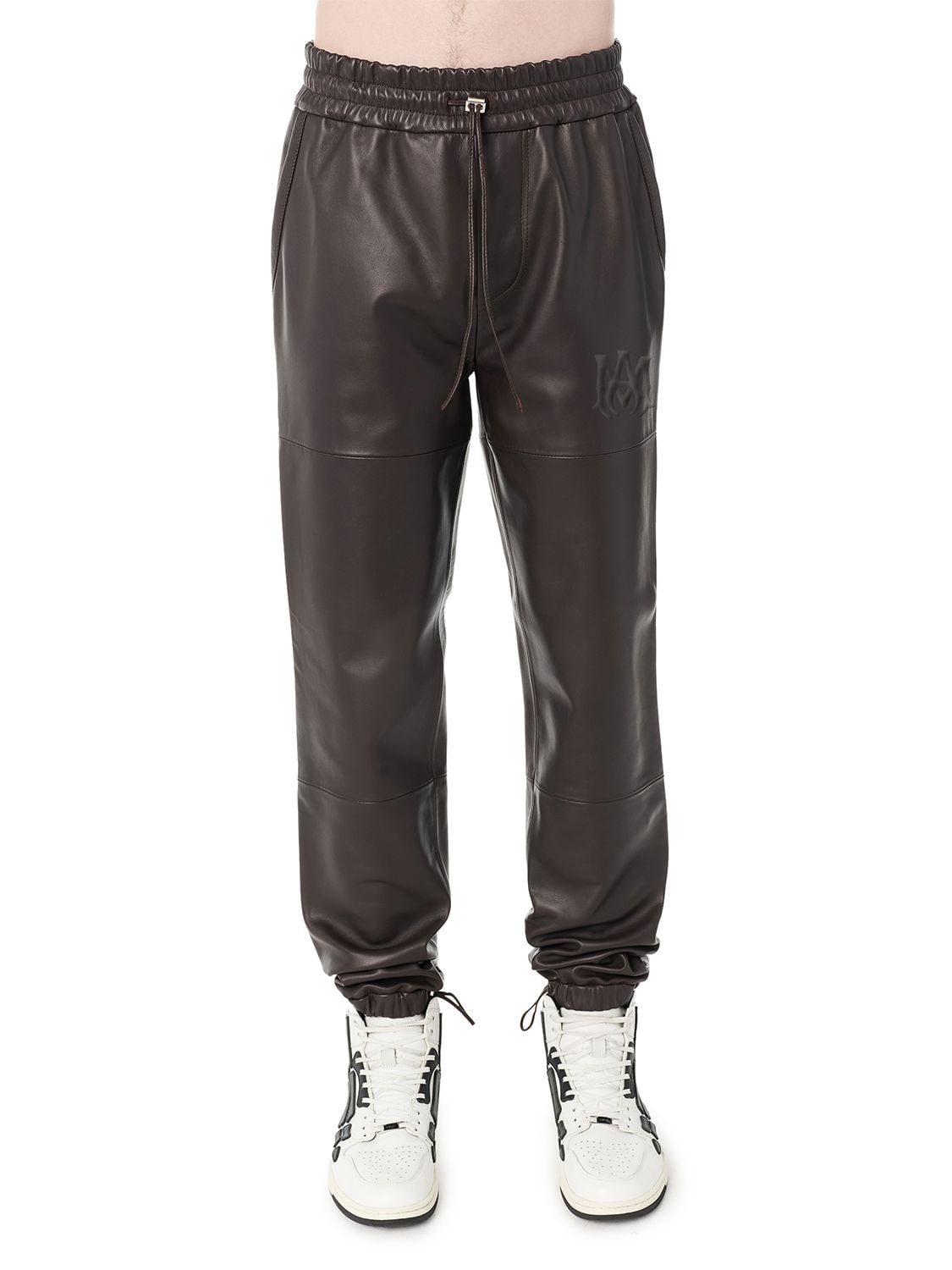 Amiri Ma Logo Leather Jogging Pants In Brown | ModeSens