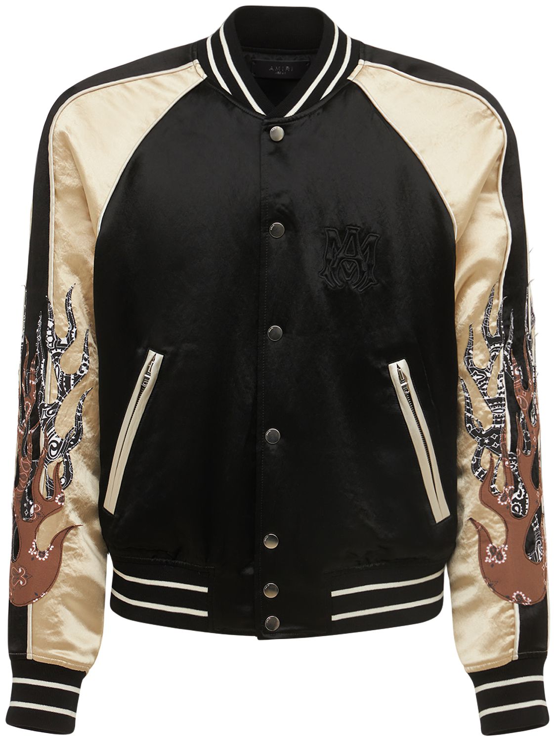 Amiri - Bomber in raso con logo - Nero | Luisaviaroma