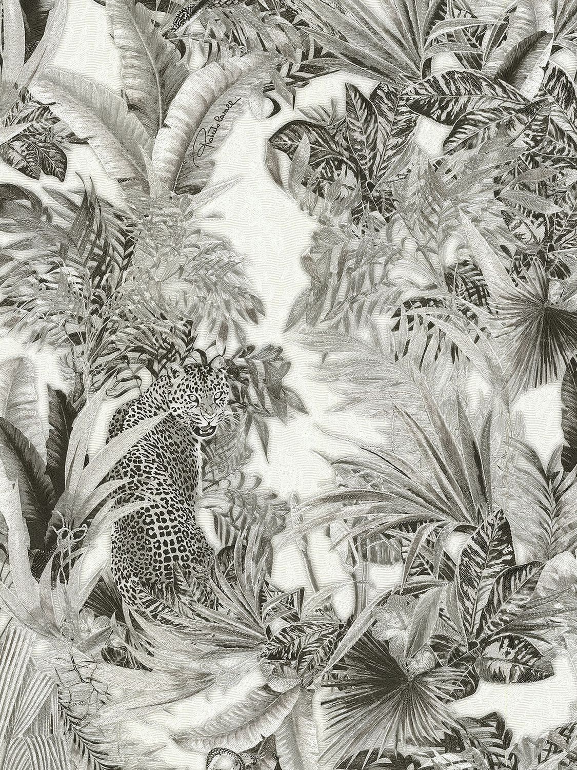 Shop Roberto Cavalli Flower Printed Wallpaper In Grey,white