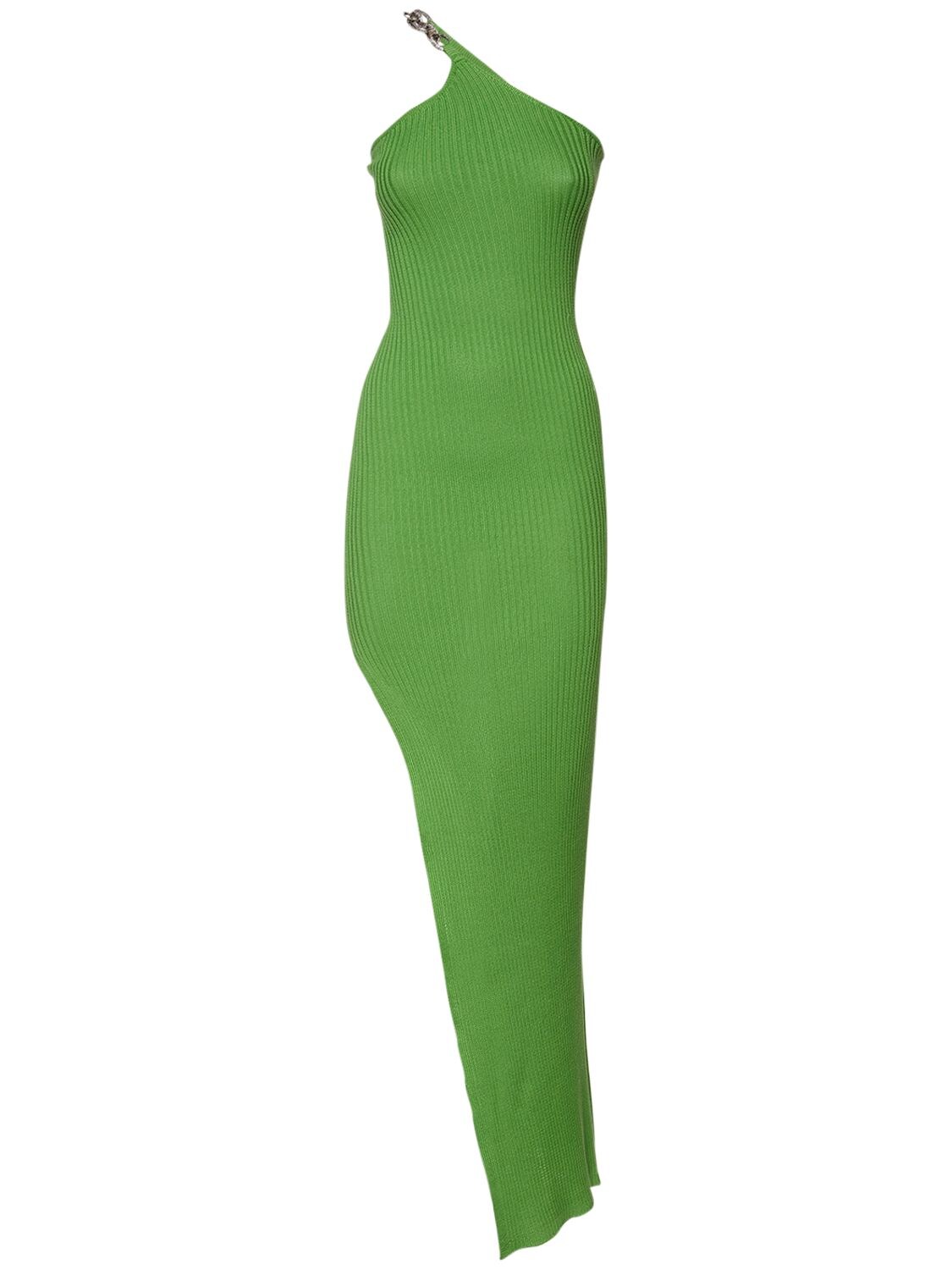 Giuseppe Di Morabito Cotton Knit Long Dress W/ Chain Detail In Green
