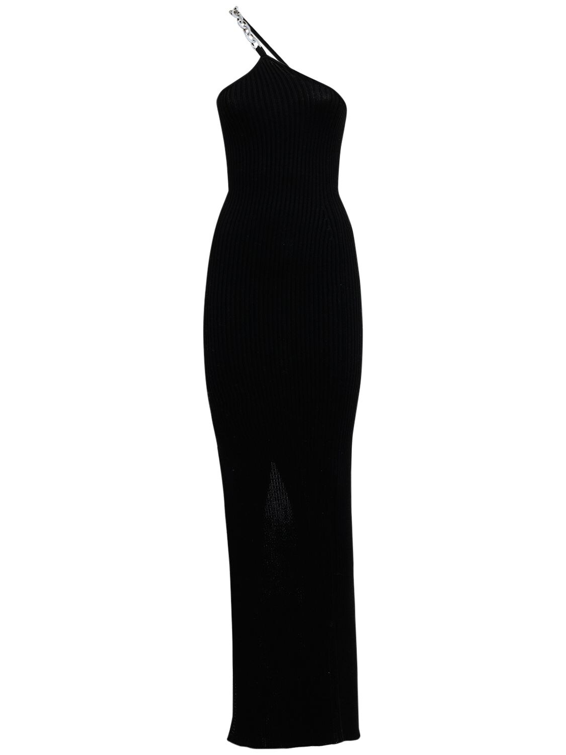 GIUSEPPE DI MORABITO COTTON KNIT LONG DRESS W/ CHAIN DETAIL