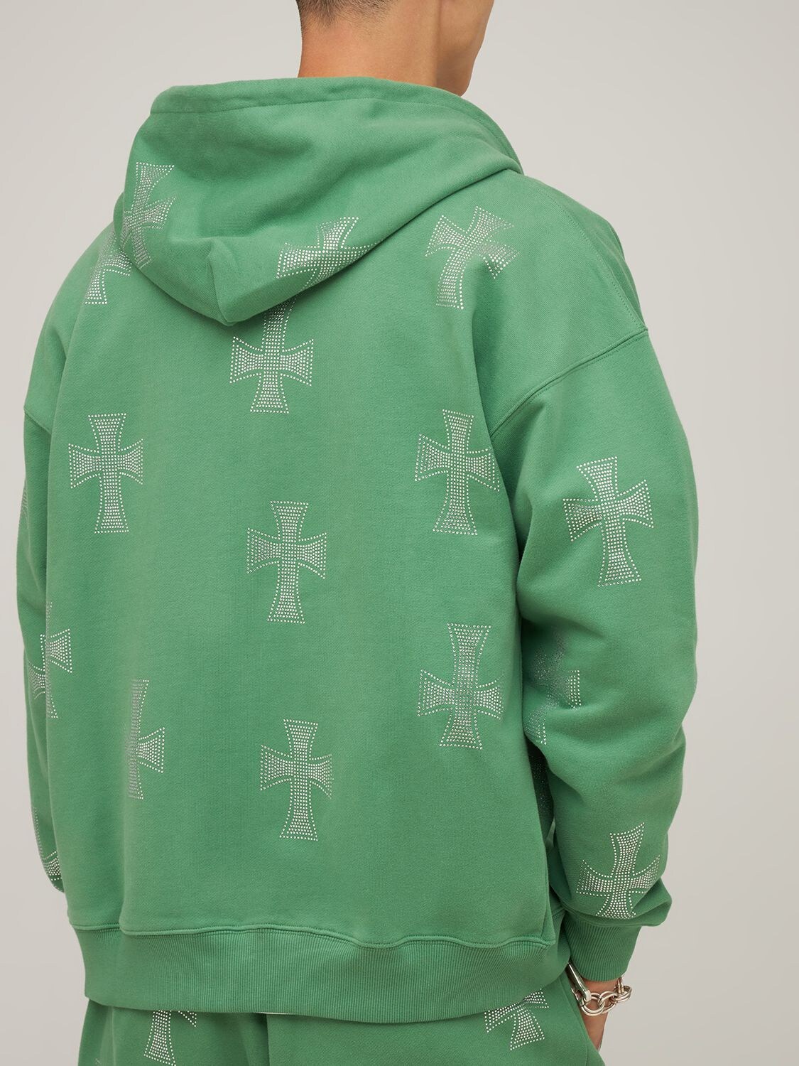 Crystal Cross Cotton Zip-up Hoodie In Green