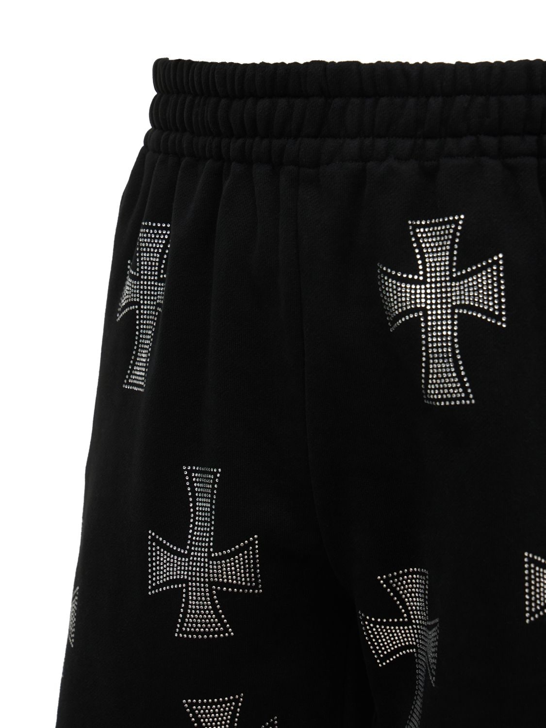 Crystal Cross Cotton Shorts In Black