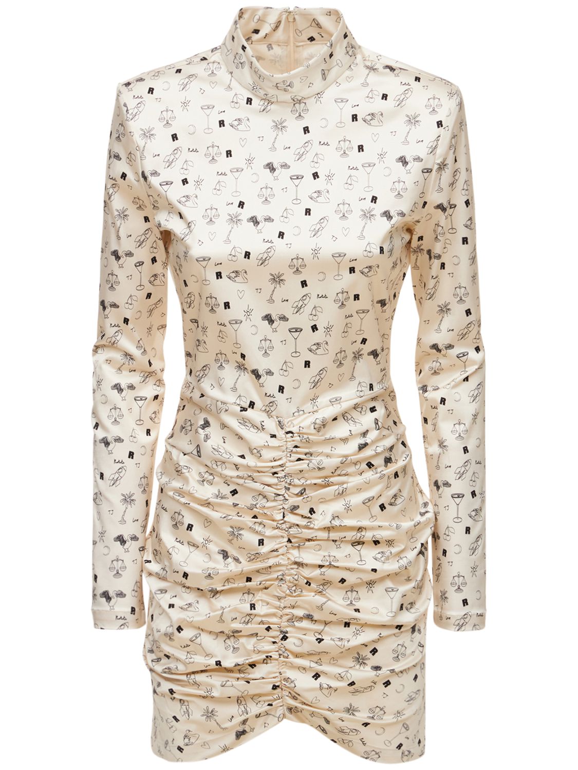 Rotate Birger Christensen Rotate Miki Allover Graphic Printed Mockneck Dress In White,multi