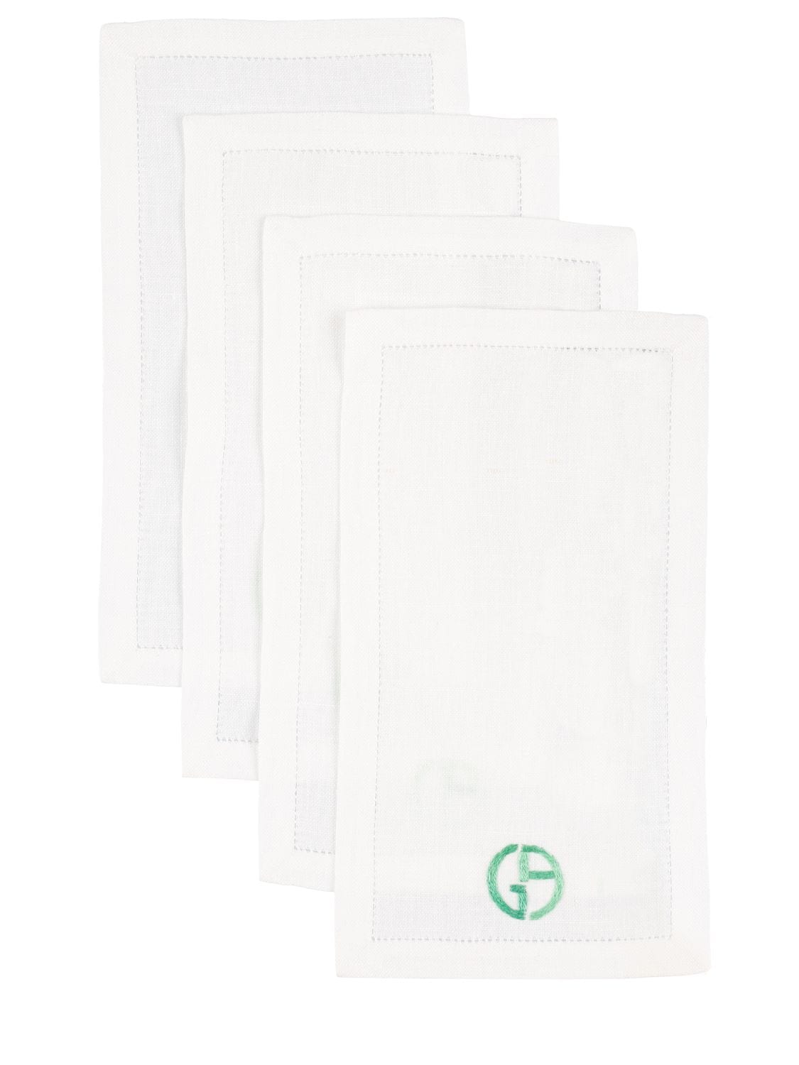 Shop Armani/casa Rosemary Set Of 8 Cocktail Napkins In Bianco,verde