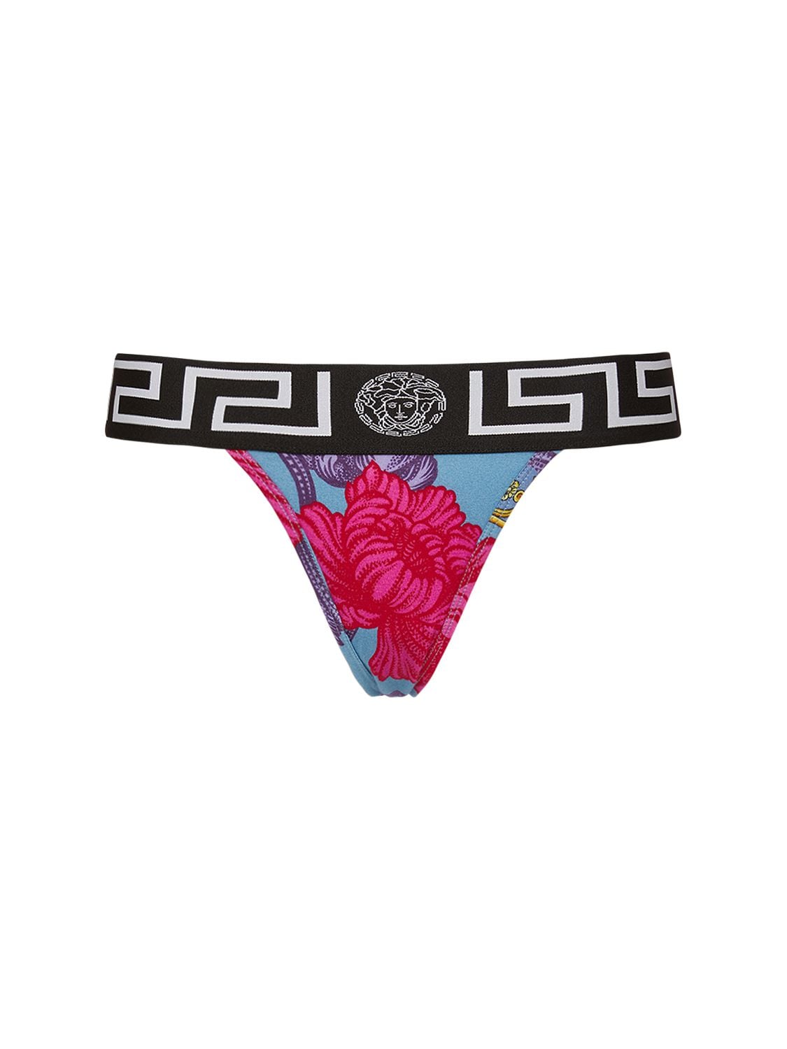 Versace Logo Printed Cotton Jersey Thong In Multicolor | ModeSens