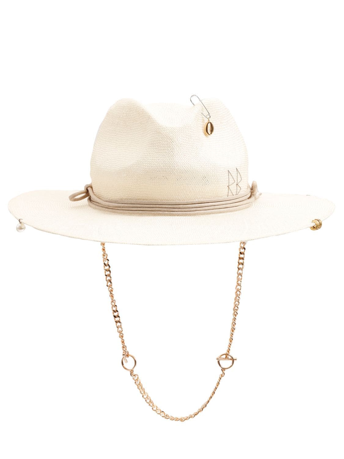 Ruslan Baginskiy Chain Strap Straw Fedora Hat In White | ModeSens