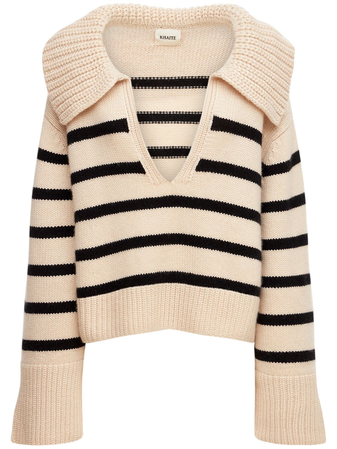 Khaite - Evi cashmere collared sweater - White/Black | Luisaviaroma