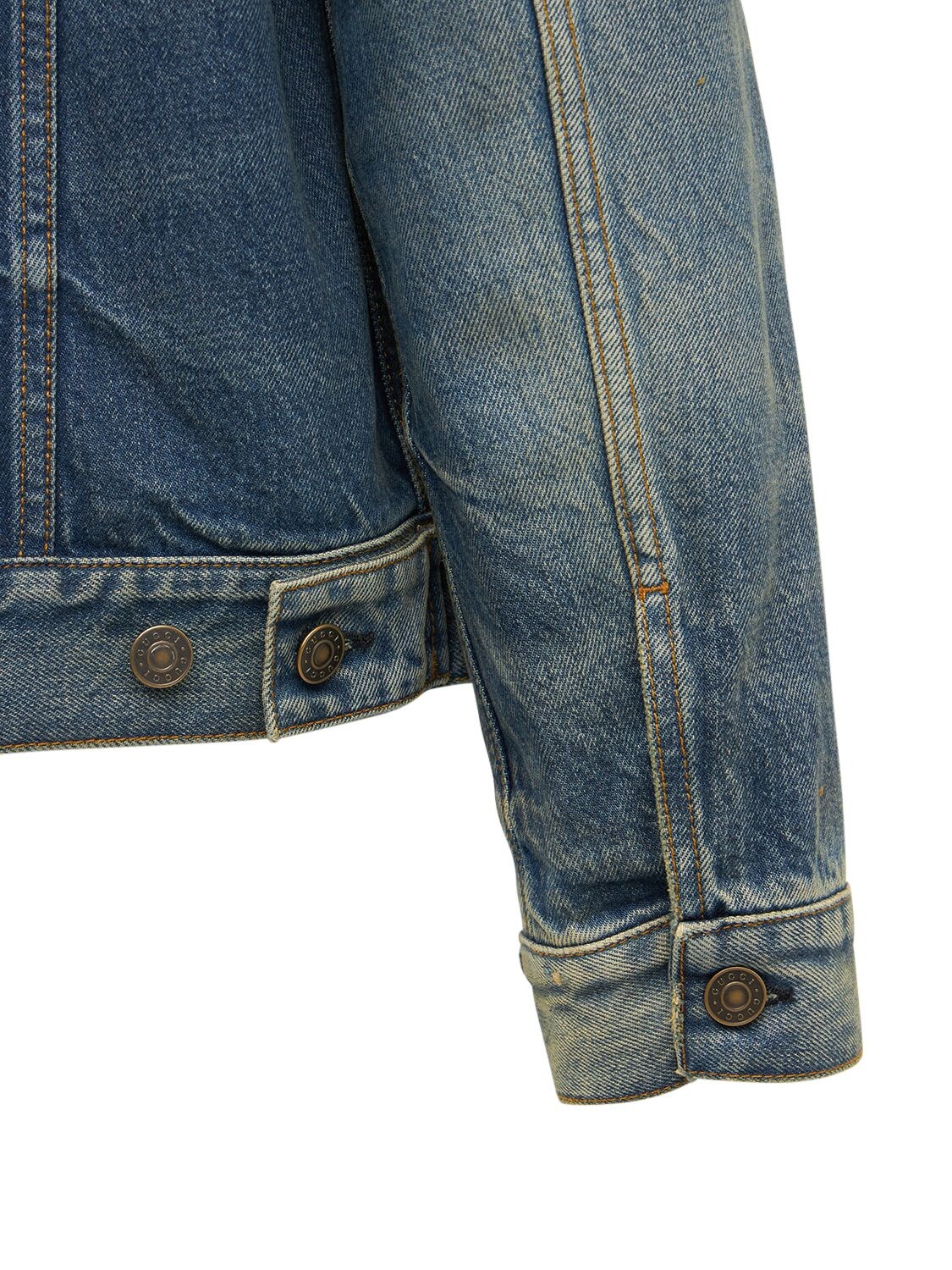 Slim-Fit Horsebit Distressed Denim Jacket