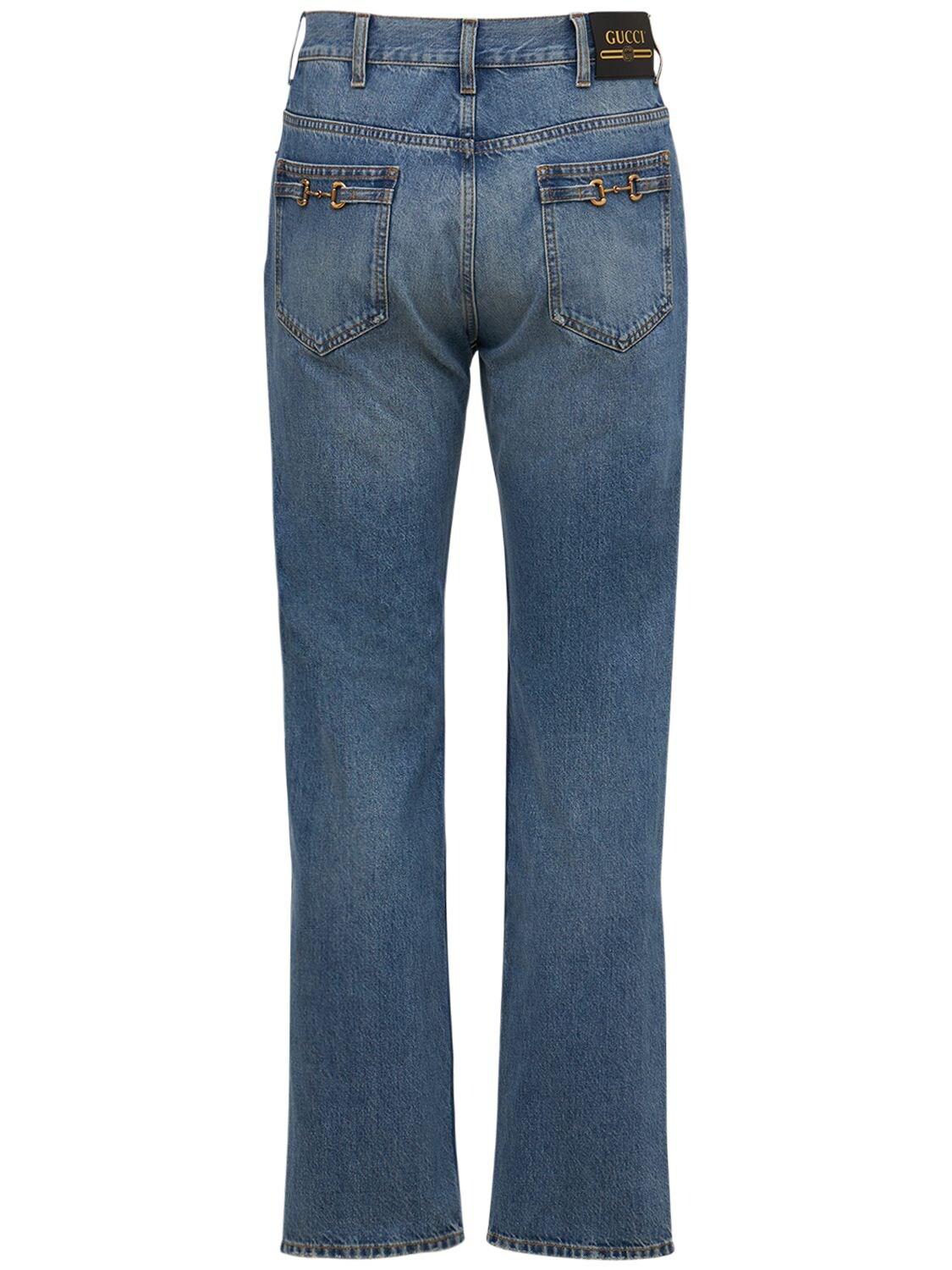 Shop Gucci Straight Leg Cotton Denim Jeans In Blue