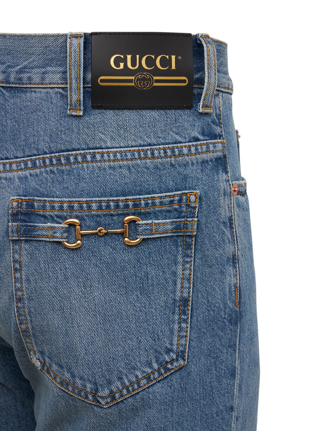 Shop Gucci Straight Leg Cotton Denim Jeans In Blue